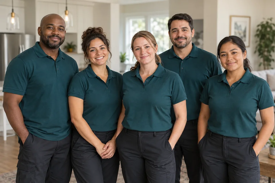 Five Avenytra team members in teal uniforms